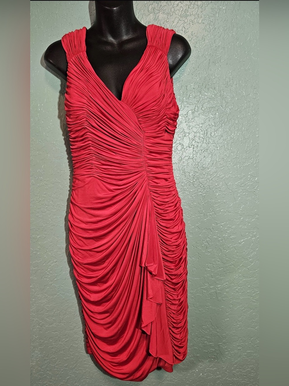 Aidan Mattox Red Ruched Draped Midi Dress Size 12